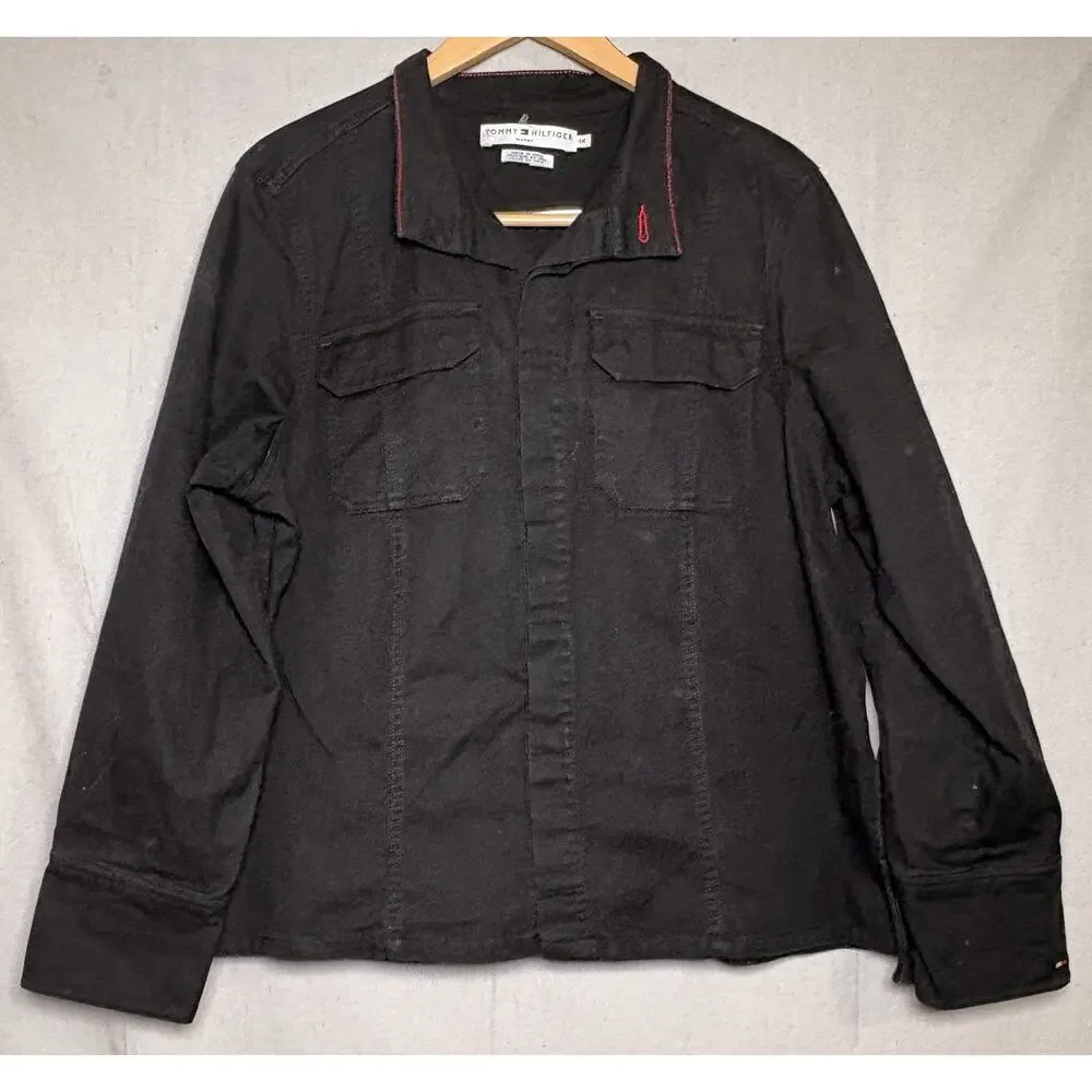 Y2K Tommy Hilfiger Jeans Black Denim Canvas Trucker Jacket Woman's‎ Sz 1X